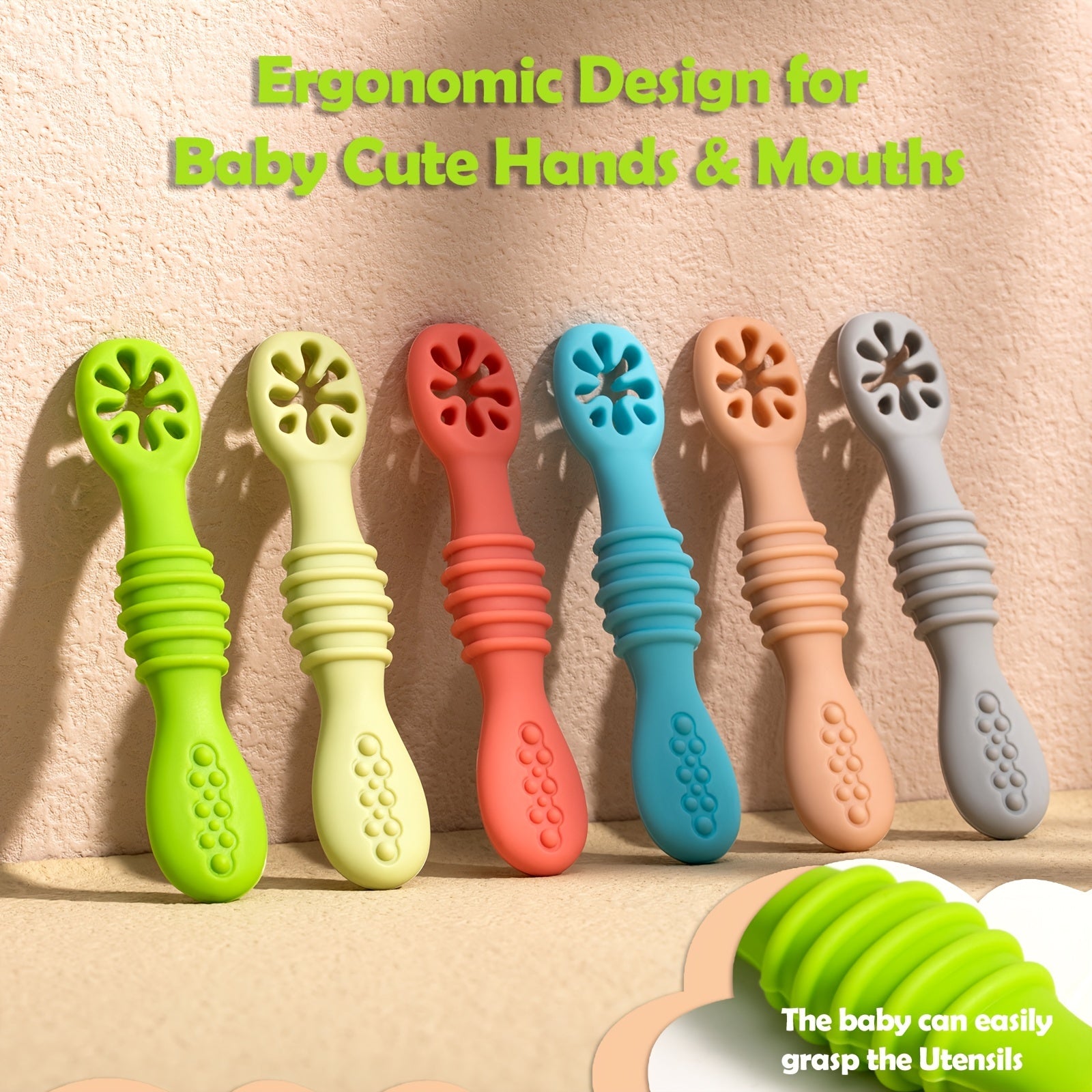 6 Piece Silicone Baby Spoons Set for Toddlers BPA-Free Ages 4 Months