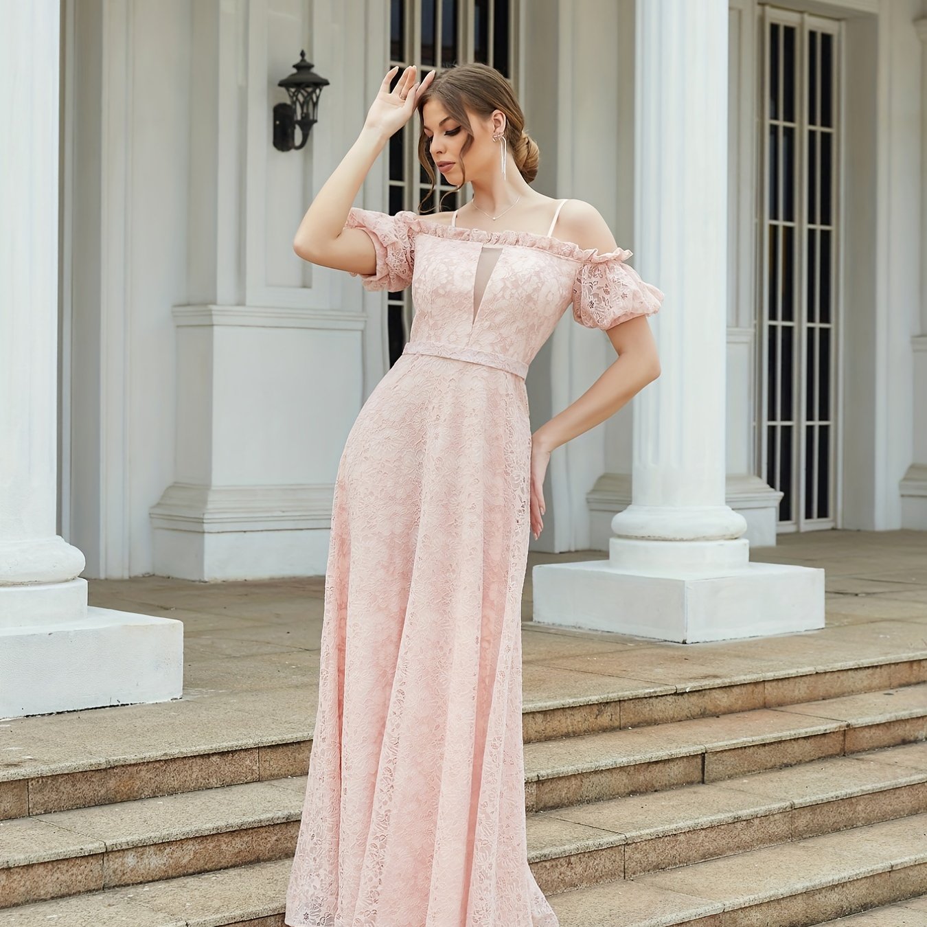 Lace Cold Shoulder Dress for Prom & Wedding