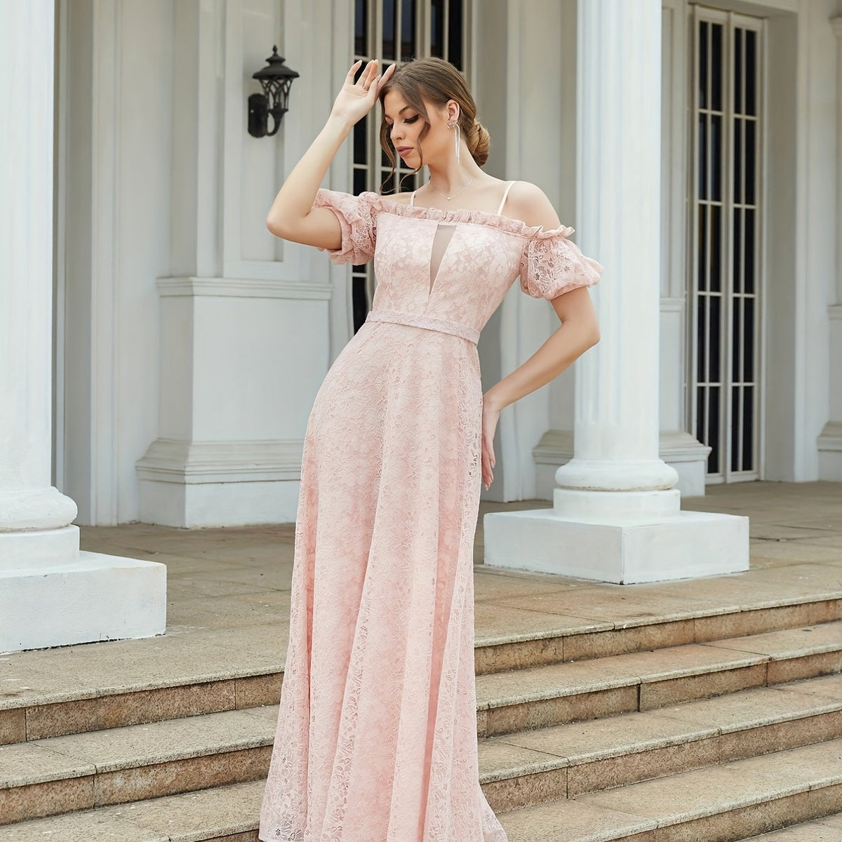 Lace Cold Shoulder Dress for Prom & Wedding