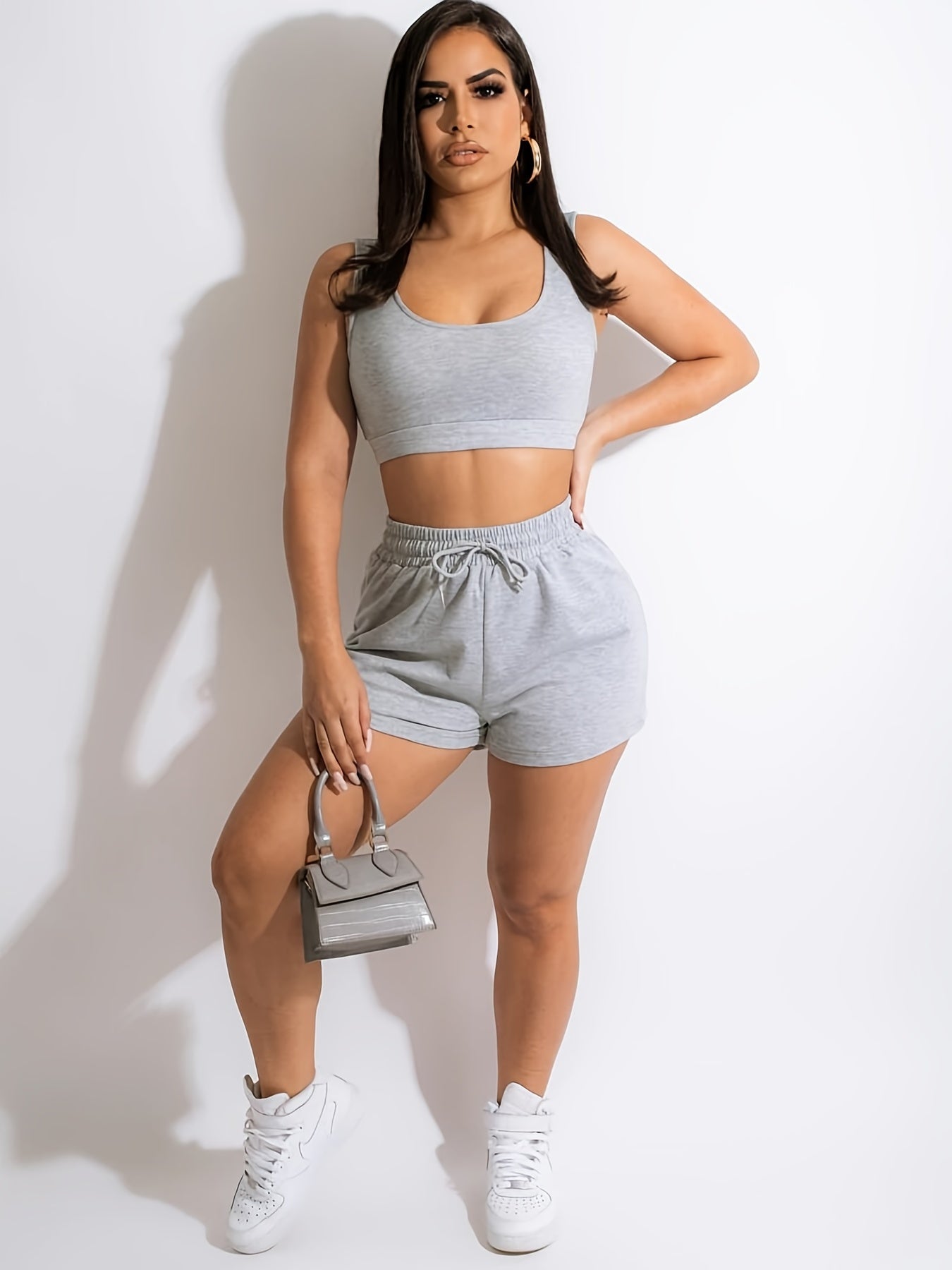 Sporty Two Piece Set Crop Tank Top & Shorts Outfit