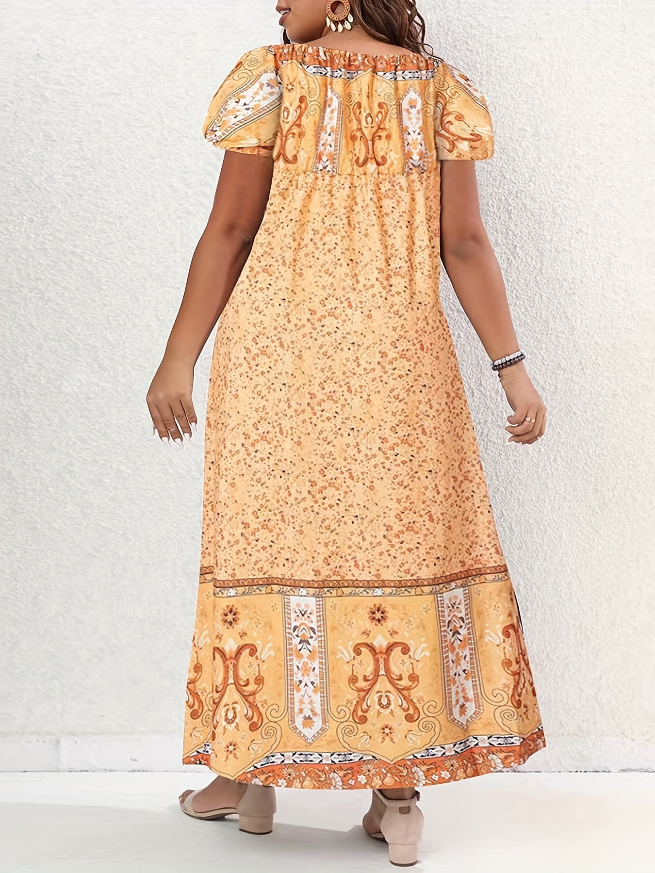  Colorblock Ditsy & Baroque Print Maxi Dress