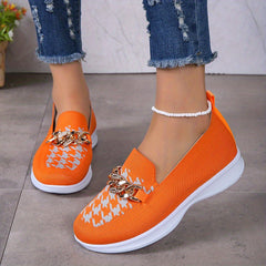 Rhinestone Chain Sneakers Houndstooth Low Top Platform Knit Shoes