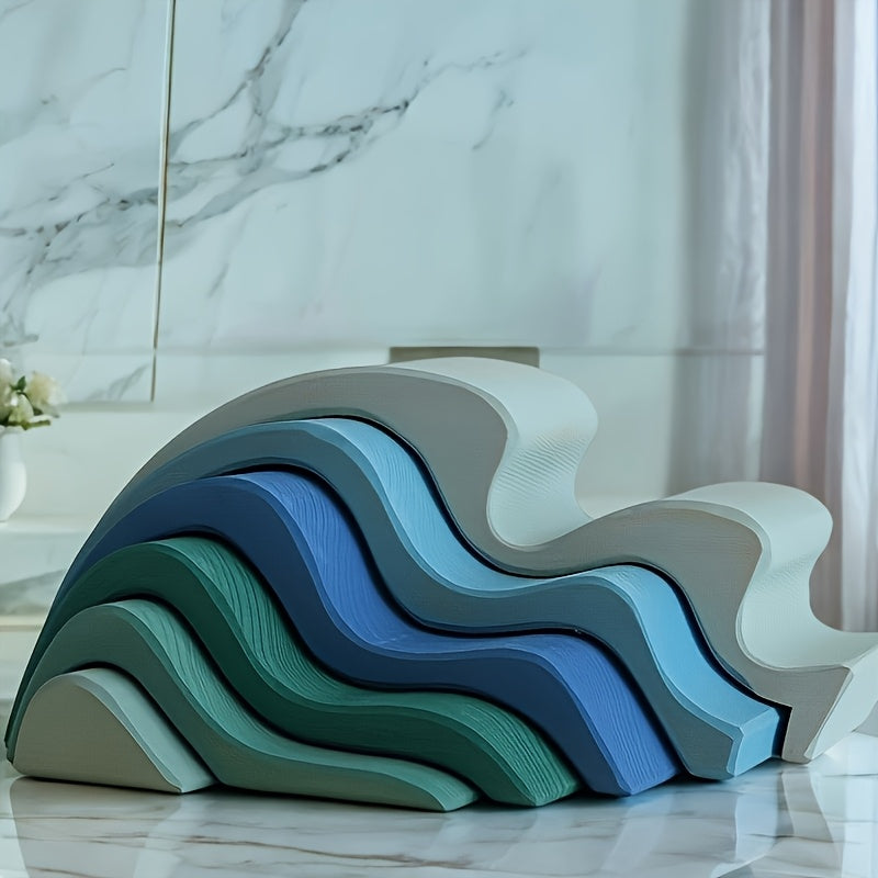 Decorative Wooden Toy Building Blocks with Realistic Wave Patterns