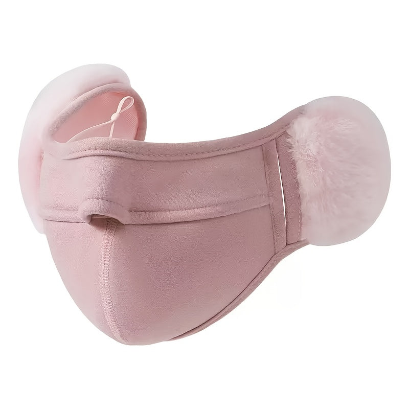 2 in 1 Solid Face Mask Earmuffs, Warm Velvet Ear Warmers