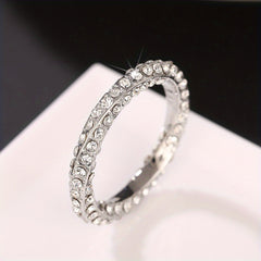 925 Silver Zircon Ring Wedding Promise Eternity Engagement Female Anniversary Gi
