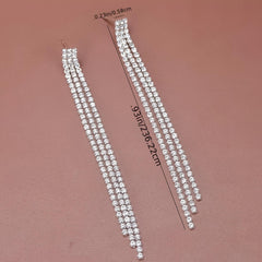 Long Rhinestones Tassel Drop Earrings for Women Girls