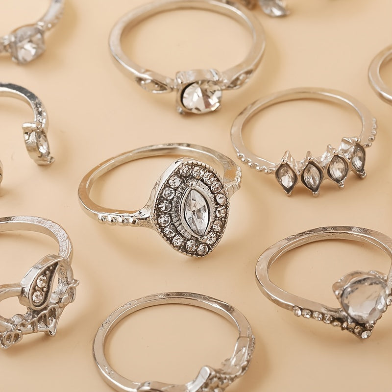 Vintage Rhinestone Stackable Ring Set for Women Girls
