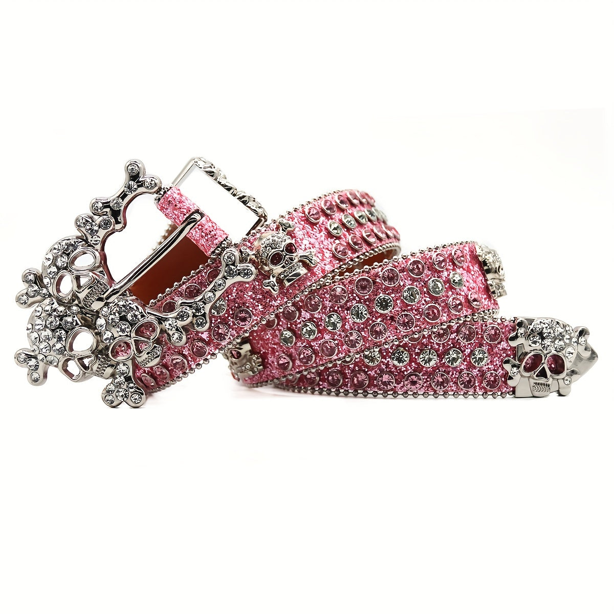 Skull Rhinestones Inlaid Pink Buckle Belt