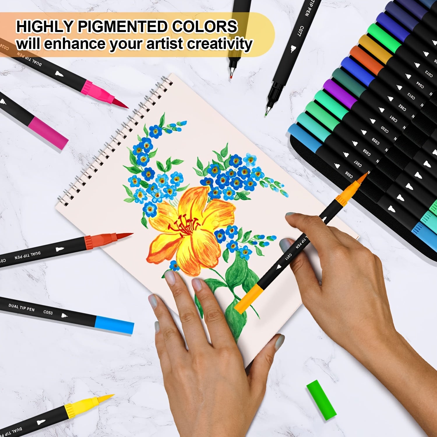AIWOLIN Dual Brush Marker Pens 72 Colors Water Based