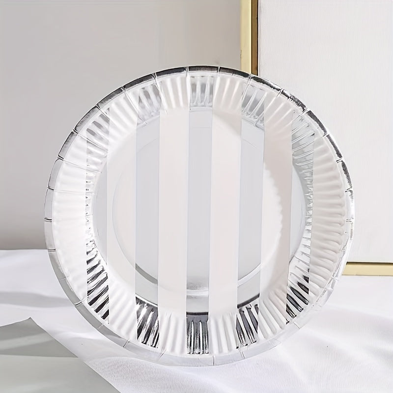 10pcs Modernist Striped Disposable Dinner Plate For Party