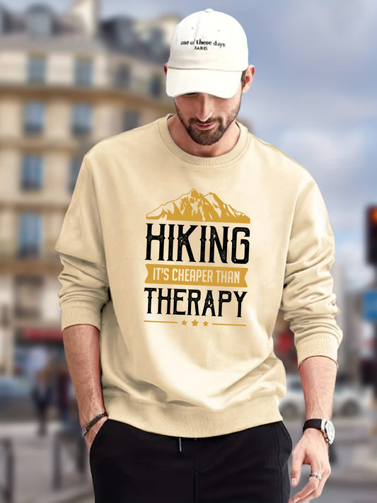 Mountain Hiking Print Sweatshirt Men's Casual Graphic Crew Neck Pullover