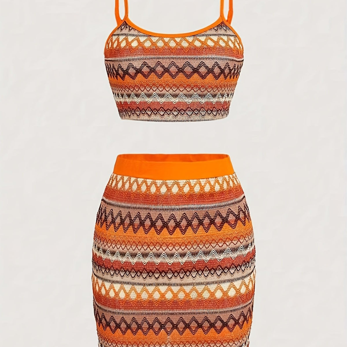 Argyle Print Casual Two-piece Set Sleeveless Crop Top & Bag Hip Skirts