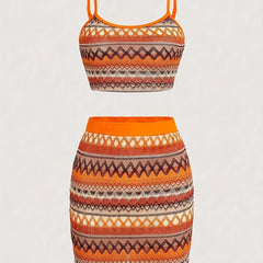 Argyle Print Casual Two-piece Set Sleeveless Crop Top & Bag Hip Skirts