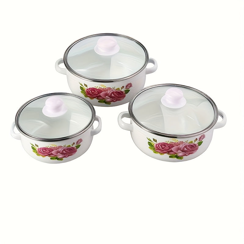 3pcs Enamel Soup Pot Barbecue Pot Stew Pot Set