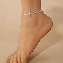 Rhinestone Cross Chain Anklet Dainty Ankle Bracelet