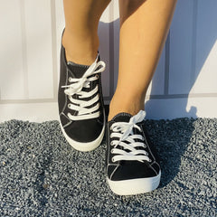 Women's Flat Canvas Shoes Comfortable & Lightweight Lace Up Sneakers Low Top