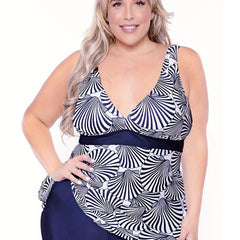  Colorblock Shell Print Bikini Set Women's Plus High Stretch Modest Swi