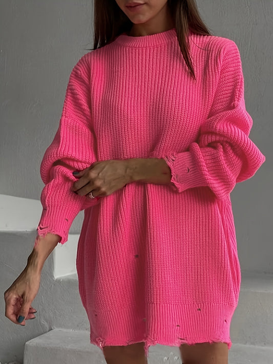 Ripped Pullover Knitted Top Casual Drop Shoulder Sweater
