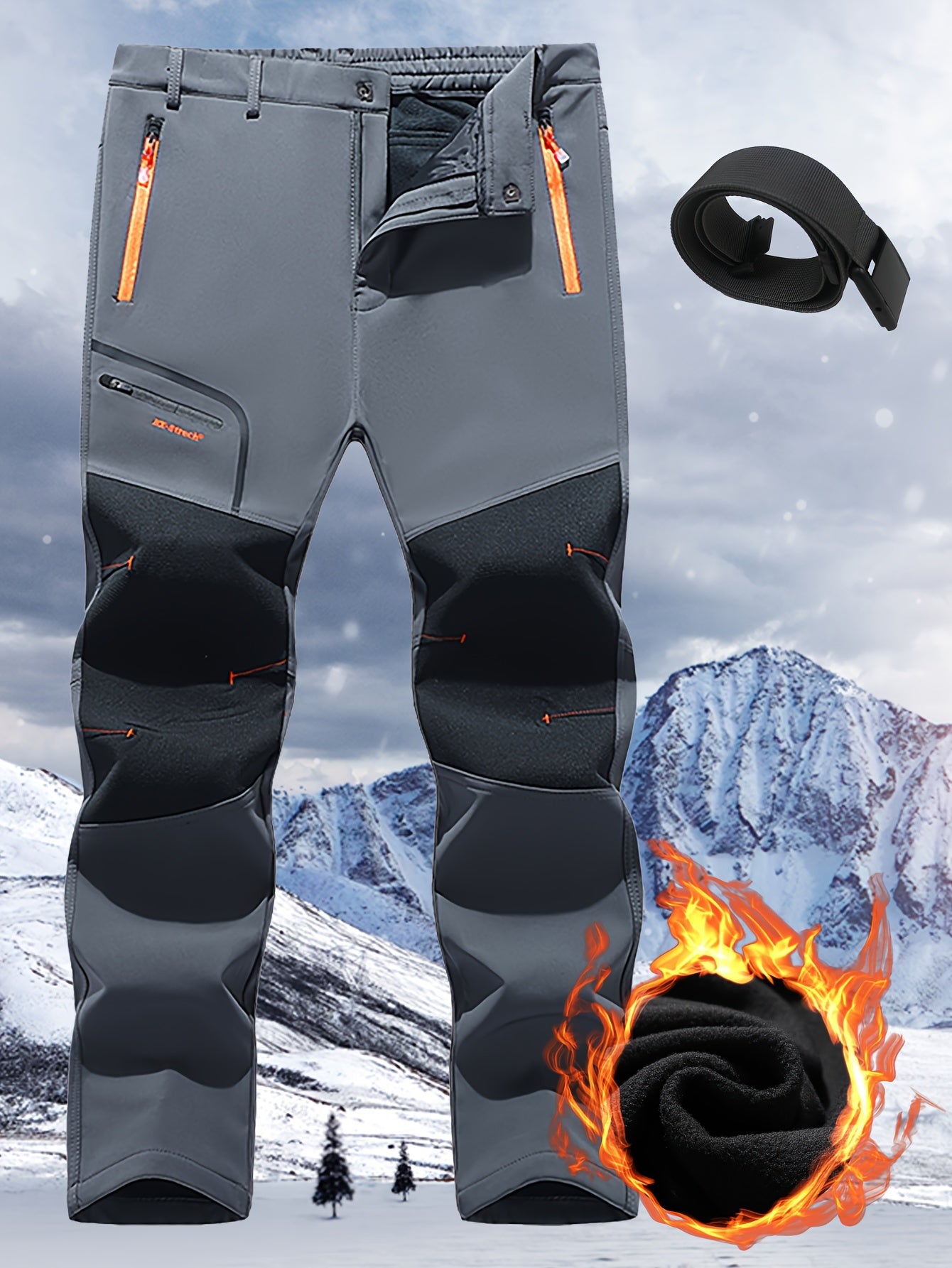 Men's Patchwork Loose Hiking Pants Fleece Thick Warm Adventure Ski