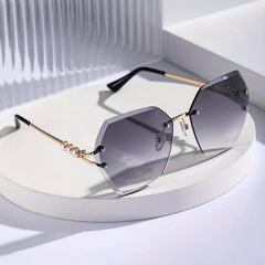 Polygon Sunglasses Women Pearl Rimless UV400 Sun Shades