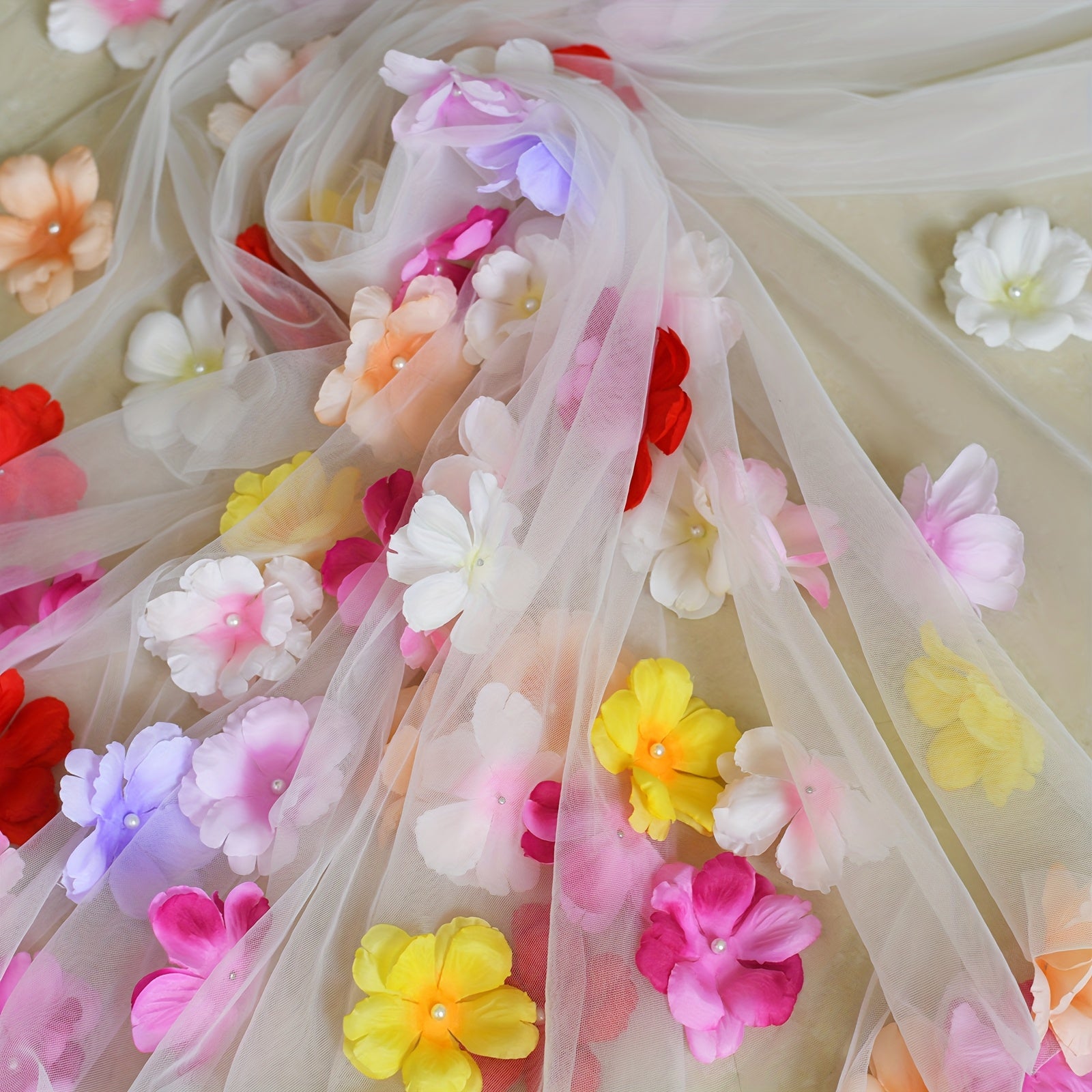 Colorful Floral Boho Bridal Veil for Hawaiian Theme