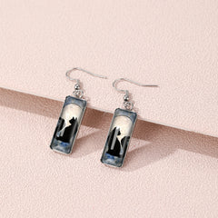 Cat Pattern Rectangle Drop Hook Earrings Jewelry Kitten Animal Party