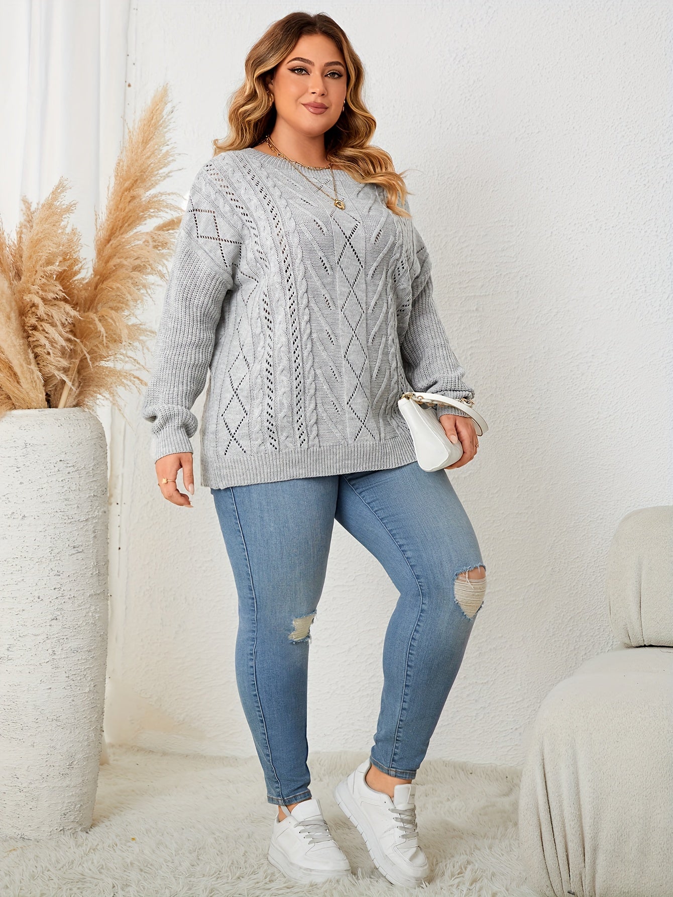  Casual Sweater Women's One Shoulder Long Sleeve Knitted Jumper