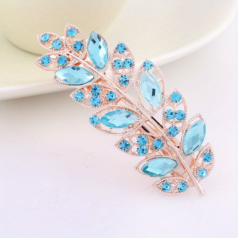 Glitter Crystal Flower Leaf Hair Clip for Women Girls