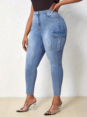  High Rise Skinny Cargo Jeans with Flap Pockets