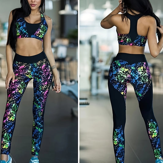 Splash Print Yoga Pants Running Fitness Workout Tight Pants Women's Activewear