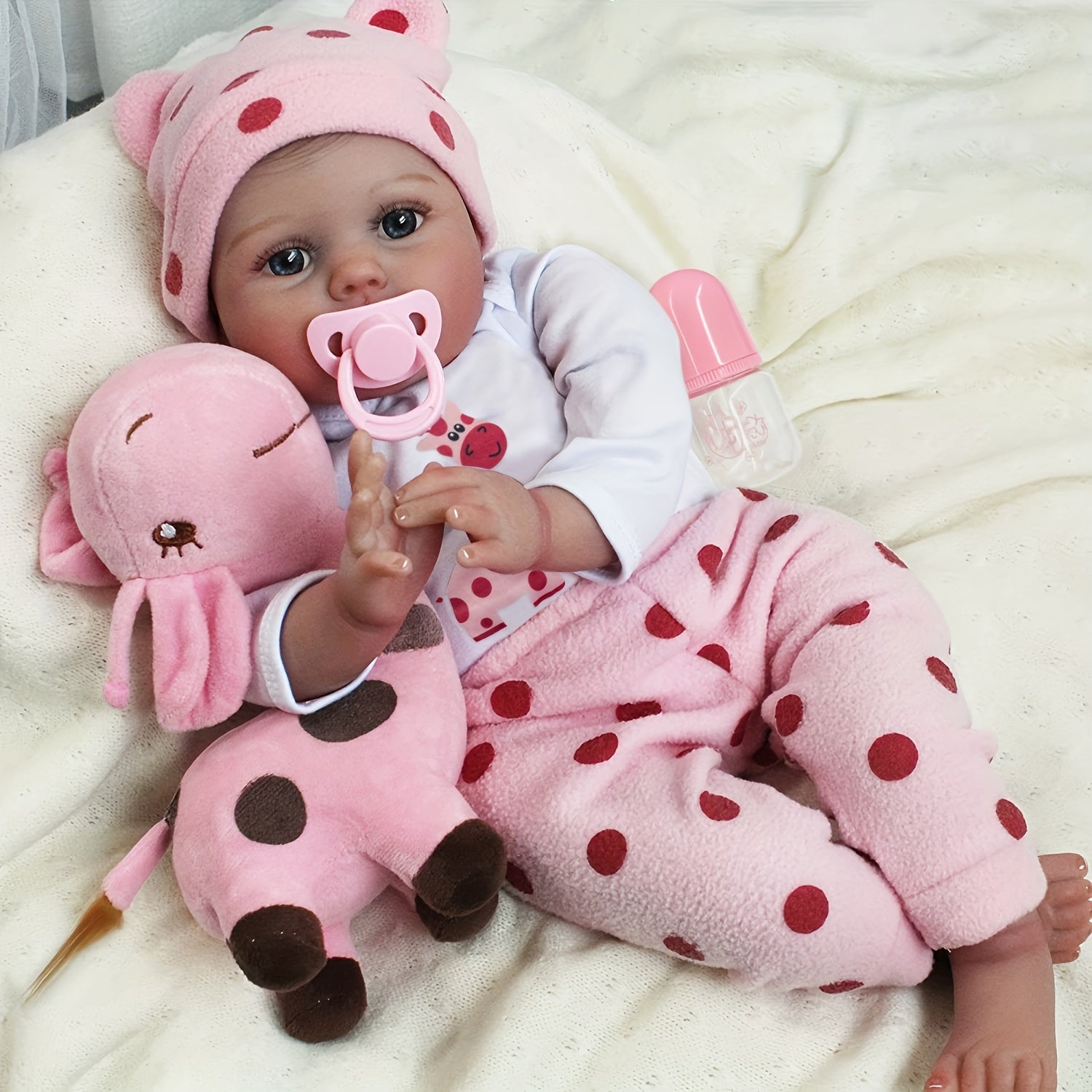 Realistic Reborn Doll with Pink Onesie & Polka Dot Pants