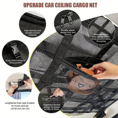 Car Ceiling Cargo Net Pocket Double Layer Mesh Roof Storage Organizer