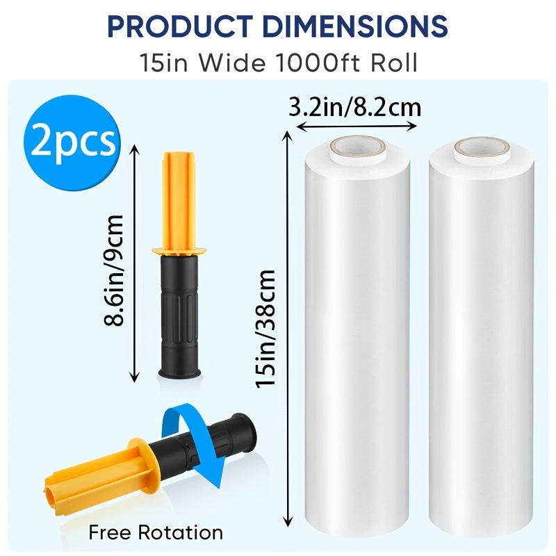 2pcs Stretch Film 38.1cm x 304.8m Shrink Wrap Pallet Wrap Industrial Strength