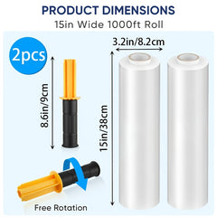 2pcs Stretch Film 38.1cm x 304.8m Shrink Wrap Pallet Wrap Industrial Strength