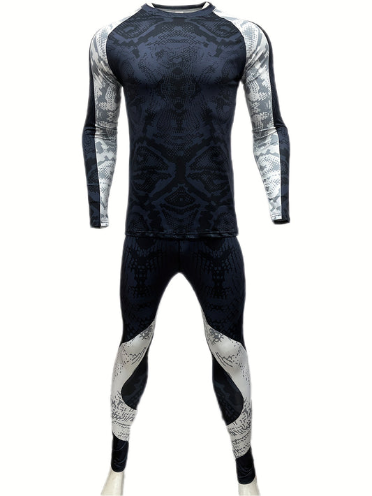 Men's Athletic Tracksuit Skinny Fit Long Sleeve Round Neck Jersey and Leggings