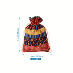 5pcs Mixed Ethnic Style Drawstring Jewelry Gift Bag Wedding Decor Party Gift Bag