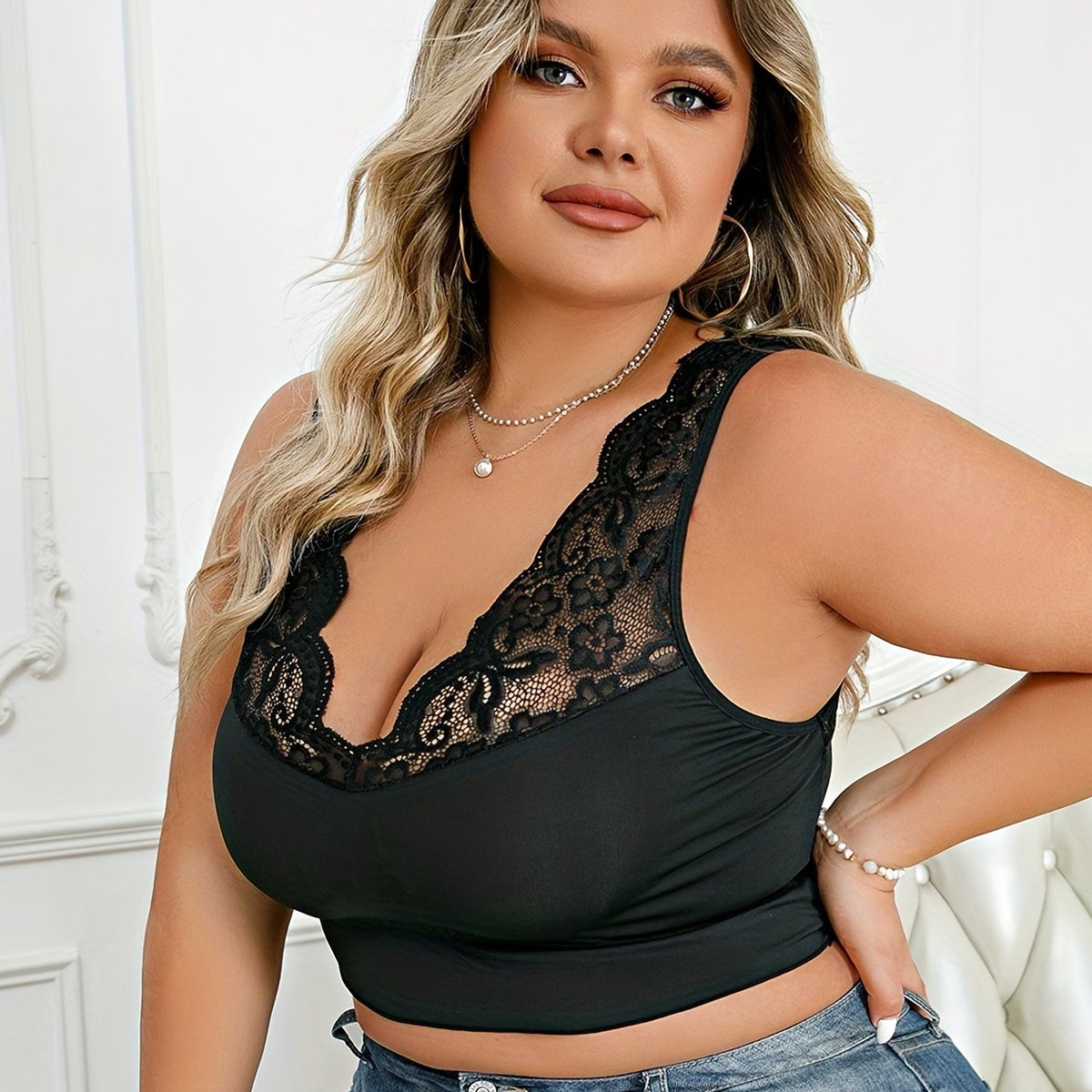  Sexy Bra Contrast Lace Wide Straps Bralette