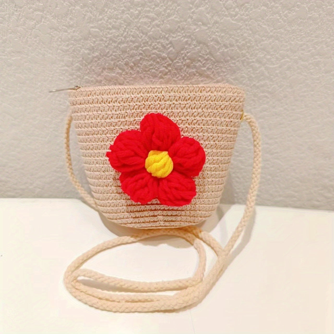 Straw Crossbody Bag With Zipper Woven Shoulder Bag For Beach