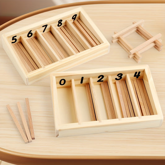Wooden Number Matching Game Toy with 10 Sticks & 2 Compartments