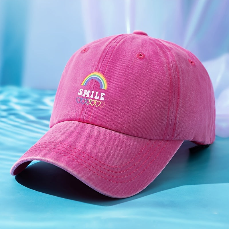 Rainbow Smile Washed Baseball Cap Love Print Sun Hats Dad Hat For Women