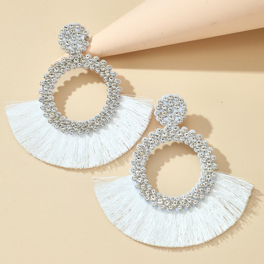 Rhinestone Tassel Drop Earrings Statement Dangle Earrings