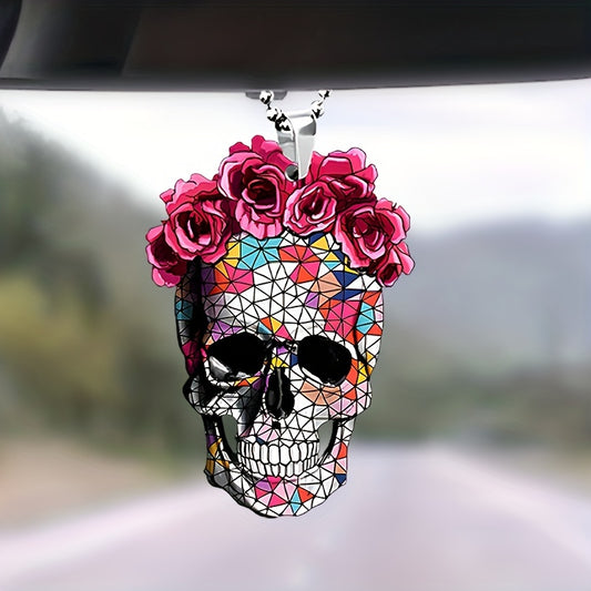 Stylish Flower Skull Car Pendant