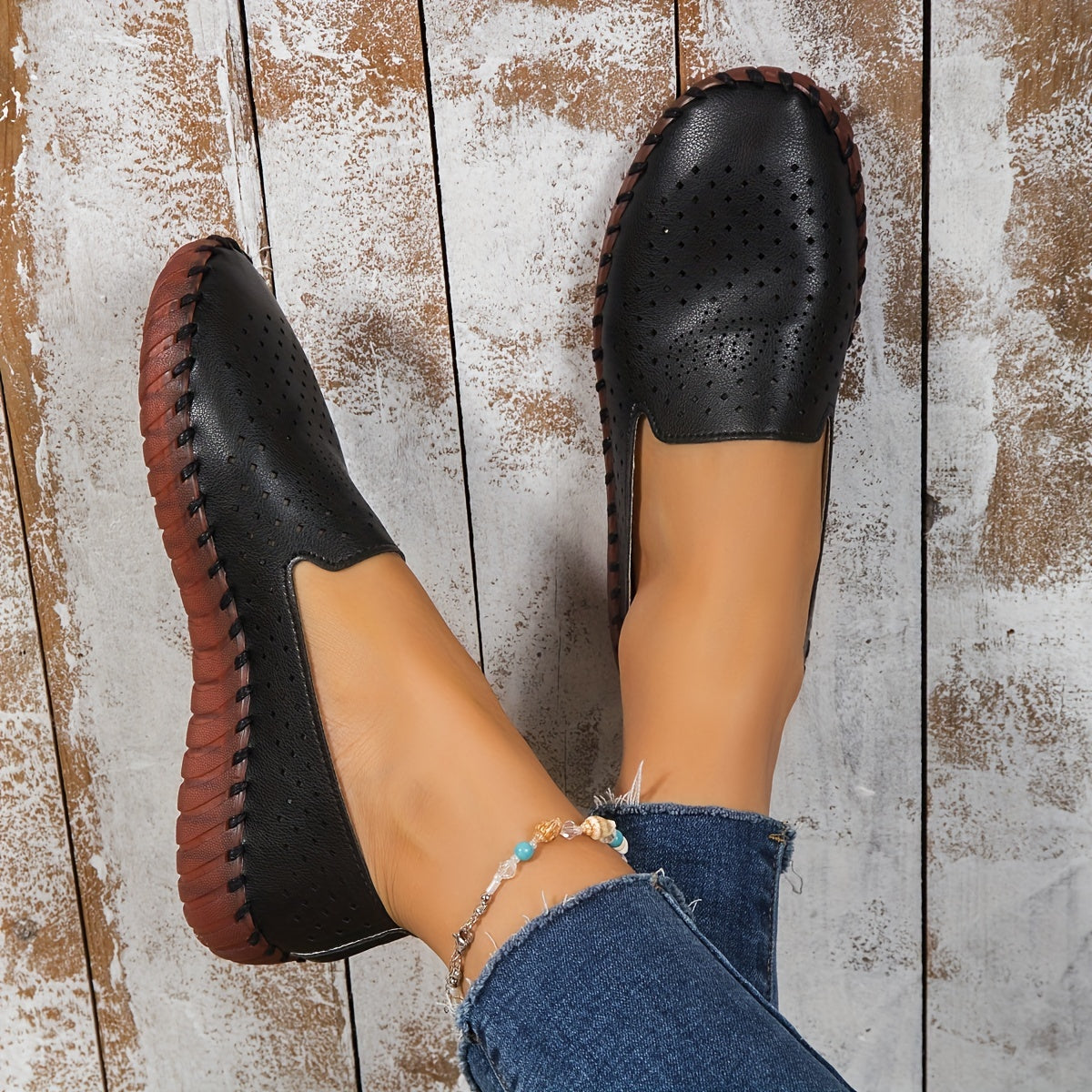 Women's Hollow Solid Loafers Slip on Shoes Lightweight Casual