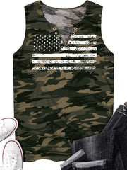 Women's Flag Print V Neck Tank Top