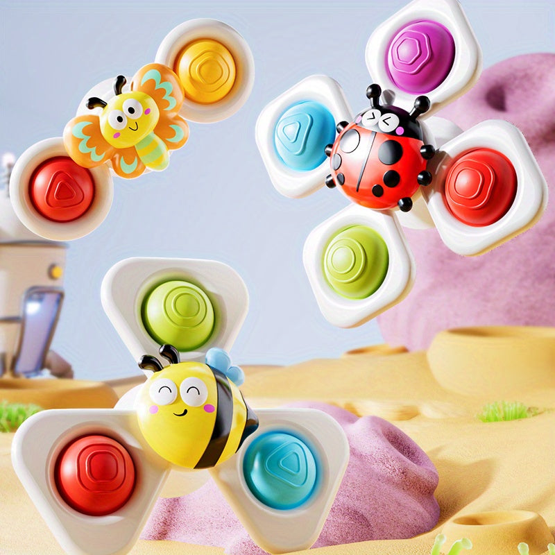3pcs Animal Suction Cup Spinning Tops Educational Toy for Kids