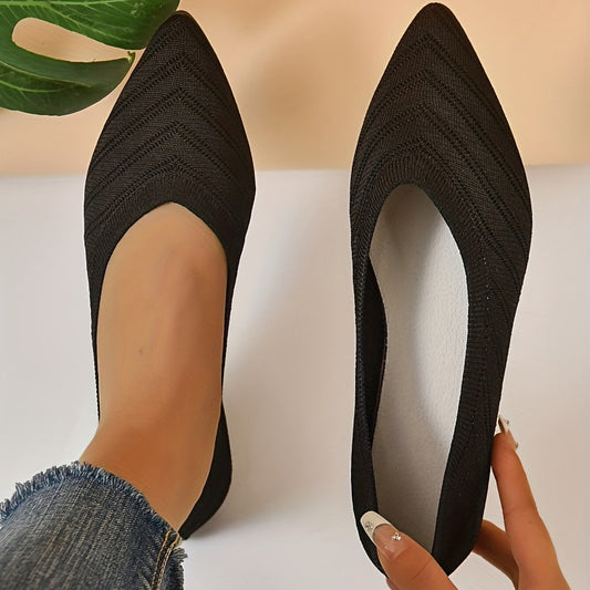 Women's Pointed Toe Ballet Flats Slip On Knit Shoes