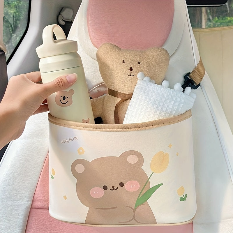 Cartoon Bear Storage Box Car Seat Back Trash Can Car Storage Bag Car Accessories