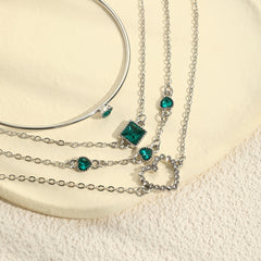 4 Pcs Hollow Chain Bracelet Set Heart Shape Gems Bangle Adjustable Jewelry
