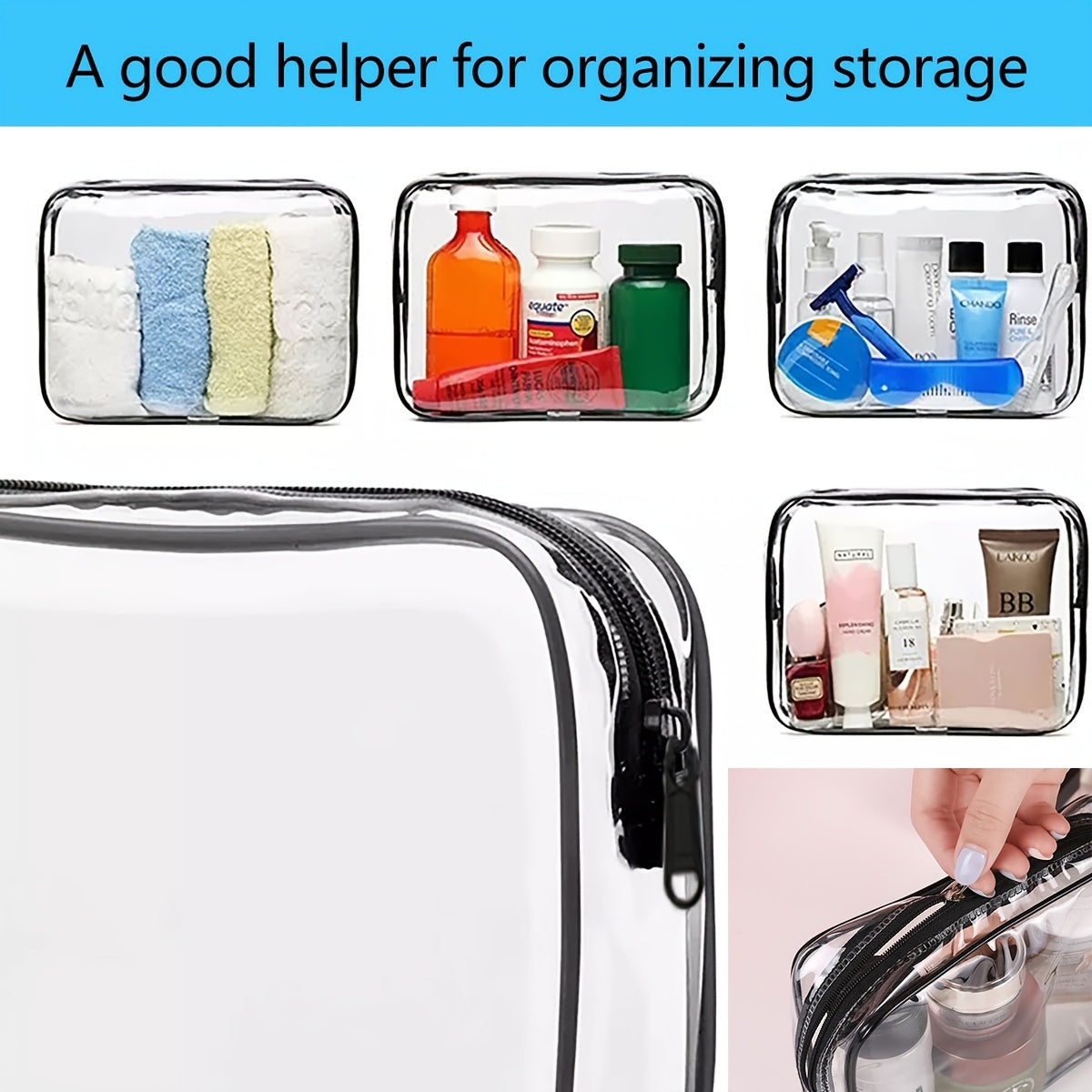 6pcs PVC Clear Toiletry Bags Travel Cosmetic Makeup Bags With Zipper