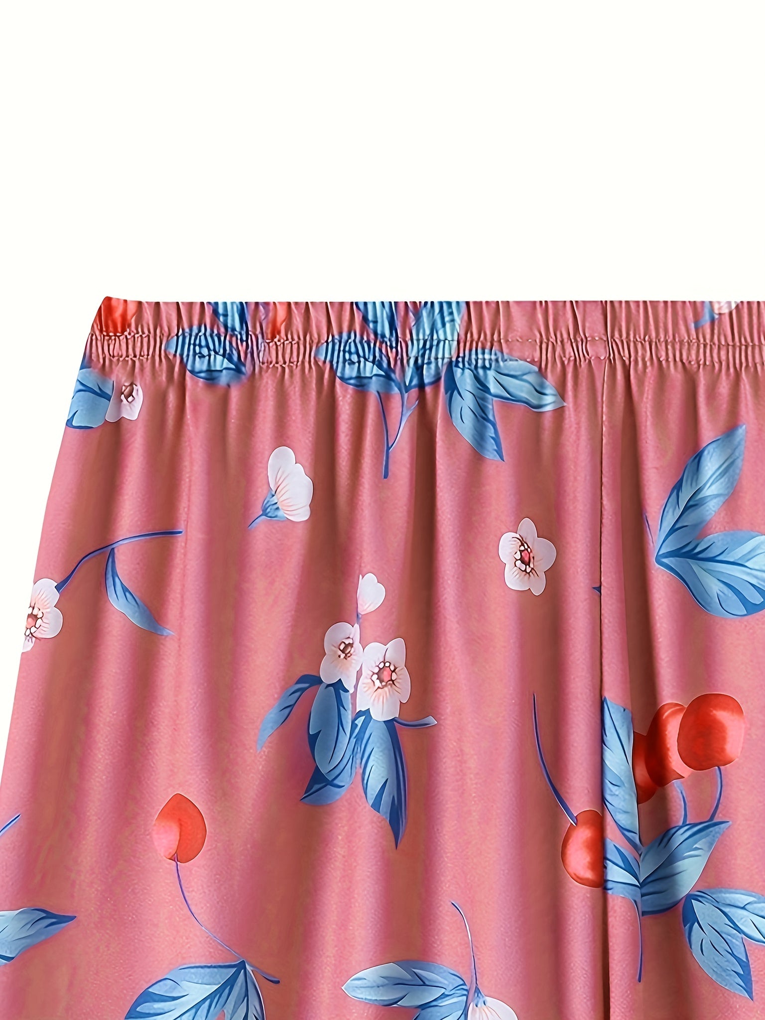 Floral Print Plus Size Pajama Shorts Elastic Waist Stretch Home Wear